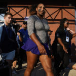 
              Serena Williams, of the United States, walks to the practice court before playing against Danka Kovinic, of Montenegro, in the first round of the US Open tennis championships, Monday, Aug. 29, 2022, in New York. (AP Photo/Julia Nikhinson)
            