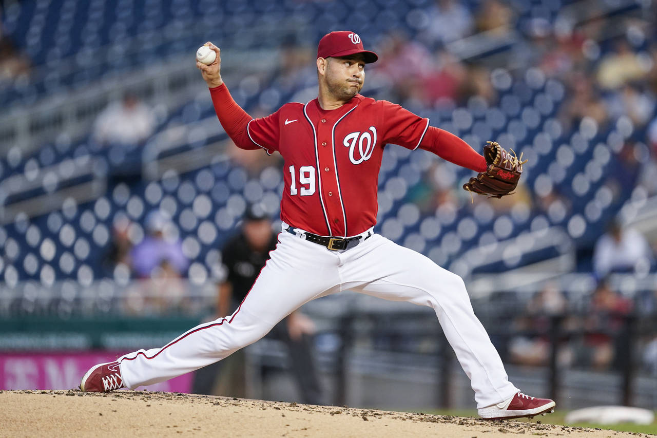 Washington Nationals starting pitcher Anibal Sanchez throws during the third inning of a baseball g...