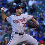 
              Washington Nationals starting pitcher Paolo Espino delivers during the first inning of the team's baseball game against the Chicago Cubs on Tuesday, Aug. 9, 2022, in Chicago. (AP Photo/Charles Rex Arbogast)
            