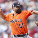 
              Houston Astros starting pitcher Jose Urquidy throws against the Atlanta Braves in the first inning of a baseball game Sunday, Aug. 21, 2022, in Atlanta. (AP Photo/Hakim Wright Sr.)
            