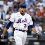 
              New York Mets relief pitcher Edwin Diaz celebrates after striking out Atlanta Braves' Matt Olson during the ninth inning of a baseball game, Sunday, Aug. 7, 2022, in New York. (AP Photo/Julia Nikhinson)
            