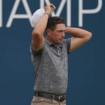 
              Scott Stallings reacts after missing a putt on the 18th hole during the final round of the BMW Championship golf tournament at Wilmington Country Club, Sunday, Aug. 21, 2022, in Wilmington, Del. (AP Photo/Julio Cortez)
            