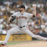 
              San Francisco Giants starting pitcher Alex Wood delivers against the San Diego Padres during the first inning of a baseball game Monday, Aug. 8, 2022, in San Diego. (AP Photo/Mike McGinnis)
            