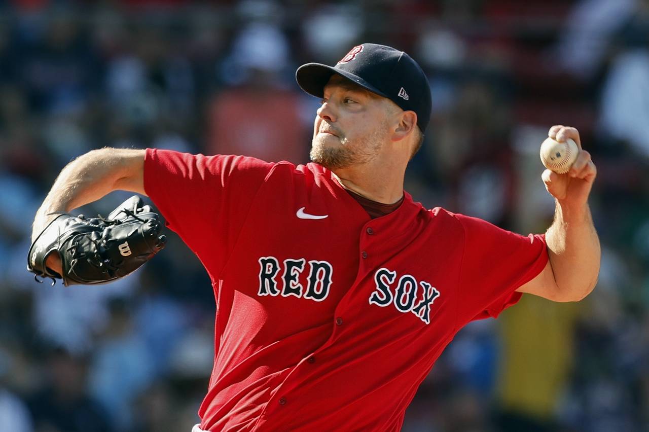 Boston Red Sox's Rich Hill pitches against the Tampa Bay Rays during the first inning of a baseball...