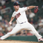 
              Minnesota Twins starting pitcher Dylan Bundy delivers during the fifth inning of a baseball game against the Boston Red Sox, Monday, Aug. 29, 2022, in Minneapolis. (AP Photo/Abbie Parr)
            