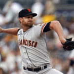 
              San Francisco Giants starting pitcher Alex Cobb works against a San Diego Padres batter during the first inning of a baseball game Tuesday, Aug. 9, 2022, in San Diego. (AP Photo/Gregory Bull)
            