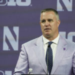 
              FILE - Northwestern head coach Pat Fitzgerald talks to reporters during an NCAA college football news conference at the Big Ten Conference Media Days at Lucas Oil Stadium, Tuesday, July 26, 2022, in Indianapolis. Northwestern is set to kick off its season on Aug. 27, 2022, against Nebraska. (AP Photo/Darron Cummings, File)
            