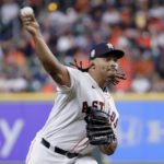 
              Houston Astros starting pitcher Luis Garcia throws against the Minnesota Twins during the first inning of a baseball game Thursday, Aug. 25, 2022, in Houston. (AP Photo/Michael Wyke)
            