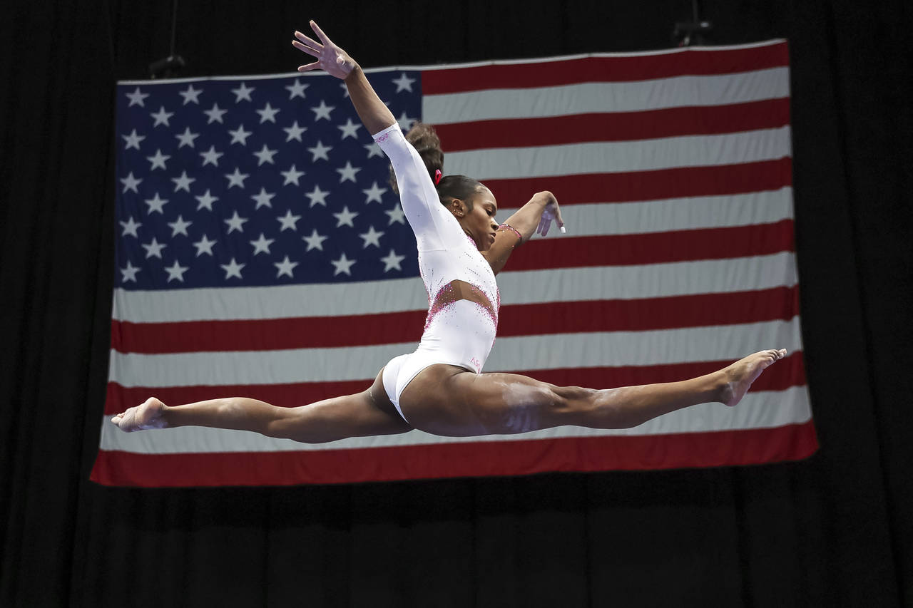 Shilese Jones competes on the beam during the 2022 U.S. Gymnastics Championships on Friday, Aug. 19...