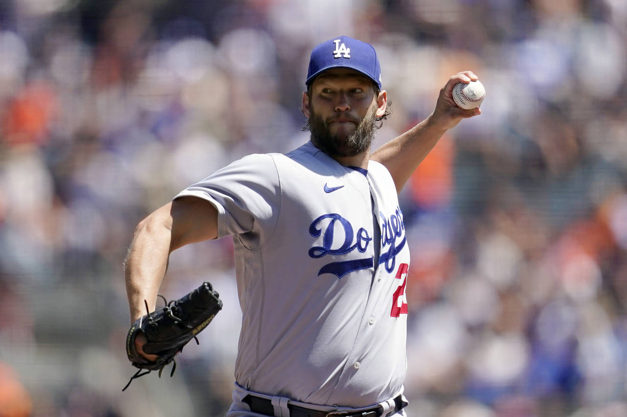 Los Angeles Dodgers' Clayton Kershaw pitches against the San Francisco Giants during the first inni...