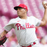 
              Philadelphia Phillies starting pitcher Ranger Suarez throws during the first inning of a baseball game against the Cincinnati Reds, Wednesday, Aug. 17, 2022, in Cincinnati. (AP Photo/Jeff Dean)
            