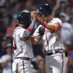 
              Atlanta Braves' Vaughn Grissom, right, is congratulated by Michael Harris II after his two-run home run against the Boston Red Sox during the seventh inning of a baseball game Wednesday, Aug. 10, 2022, in Boston. (AP Photo/Charles Krupa)
            