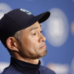 
              Former Seattle Mariners baseball player Ichiro Suzuki meets with the news media, Friday, Aug. 26, 2022, in Seattle the day before his induction into the Mariners' Hall of Fame. (AP Photo/John Froschauer)
            