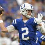 
              Indianapolis Colts quarterback Matt Ryan (2) throws against the Tampa Bay Buccaneers in the first half of an NFL preseason preseason football game in Indianapolis, Saturday, Aug. 27, 2022. (AP Photo/Doug McSchooler)
            
