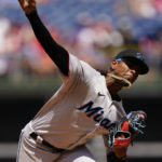 
              Miami Marlins' Edward Cabrera pitches during the first inning of a baseball game against the Philadelphia Phillies, Thursday, Aug. 11, 2022, in Philadelphia. (AP Photo/Matt Slocum)
            