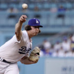 
              Los Angeles Dodgers starting pitcher Ryan Pepiot throws to the plate during the first inning of a baseball game against the Minnesota Twins Wednesday, Aug. 10, 2022, in Los Angeles. (AP Photo/Mark J. Terrill)
            