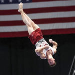 
              Brody Malone competes on the vault during the U.S. Gymnastics Championships, Saturday, Aug. 20, 2022, in Tampa, Fla.(AP Photo/Mike Carlson)
            