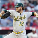 
              Oakland Athletics starting pitcher Cole Irvin throws to a Los Angeles Angels batter during the second inning of a baseball game Tuesday, Aug. 2, 2022, in Anaheim, Calif. (AP Photo/Marcio Jose Sanchez)
            
