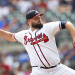 
              Atlanta Braves relief pitcher Jackson Stephens throws in the ninth inning of a baseball game against the Houston Astros, Sunday, Aug. 21, 2022, in Atlanta. (AP Photo/Hakim Wright Sr.)
            