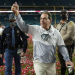 
              FILE - Alabama head coach Nick Saban leaves the field after their win against Ohio State in an NCAA College Football Playoff national championship game in Miami Gardens, Fla., Tuesday, Jan. 12, 2021. Alabama is No. 1 in the college football Preseason Top 25. (AP Photo/Lynne Sladky, File)
            
