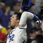 
              Kansas City Royals' Nick Pratto, celebrates after hitting a walk-off home run during the ninth inning of a baseball game against the Boston Red Sox Saturday, Aug. 6, 2022, in Kansas City, Mo. The Royals won 5-4. (AP Photo/Charlie Riedel)
            
