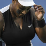 
              Serena Williams, of the United States, reacts after her loss to Belinda Bencic, of Switzerland, during the National Bank Open tennis tournament Wednesday, Aug. 10, 2022, in Toronto. (Chris Young/The Canadian Press via AP)
            