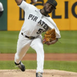 
              Pittsburgh Pirates starter Roansy Contreras pitches against the Atlanta Braves during the first inning of a baseball game, Monday, Aug. 22, 2022, in Pittsburgh. (AP Photo/Keith Srakocic)
            