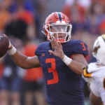 
              Illinois quarterback Tommy DeVito passes during the second half of an NCAA college football game against Wyoming Saturday, Aug. 27, 2022, in Champaign, Ill. Illinois won 38-6. (AP Photo/Charles Rex Arbogast)
            