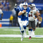 
              Indianapolis Colts quarterback Sam Ehlinger (4) runs 45 yards for a touchdown in the second half of an NFL preseason football game against the Tampa Bay Buccaneers in Indianapolis, Saturday, Aug. 27, 2022. (AP Photo/AJ Mast)
            