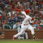 
              St. Louis Cardinals' Nolan Arenado hits a solo home run during the seventh inning of a baseball game against the Chicago Cubs Tuesday, Aug. 2, 2022, in St. Louis. (AP Photo / Scott Kane)
            