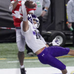 
              FILE - Northwestern defensive back Brandon Joseph (16) intercepts a pass intended for Ohio State wide receiver Garrett Wilson in the end zone during the first half of the Big Ten championship NCAA college football game, Saturday, Dec. 19, 2020, in Indianapolis. Joseph had six interceptions in 2020 and three more in 2021. He also had 79 tackles last year. He was an Associated Press All-America first-team selection in 2020 while helping Northwestern reach the Big Ten championship game. Joseph’s arrival at Notre Dame should fortify an Irish secondary that must replace safety Kyle Hamilton, the Baltimore Ravens’ first-round pick. (AP Photo/AJ Mast, File)
            