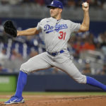 
              Los Angeles Dodgers starting pitcher Tyler Anderson throws during the first inning of a baseball game against the Miami Marlins, Friday, Aug. 26, 2022, in Miami. (AP Photo/Marta Lavandier)
            