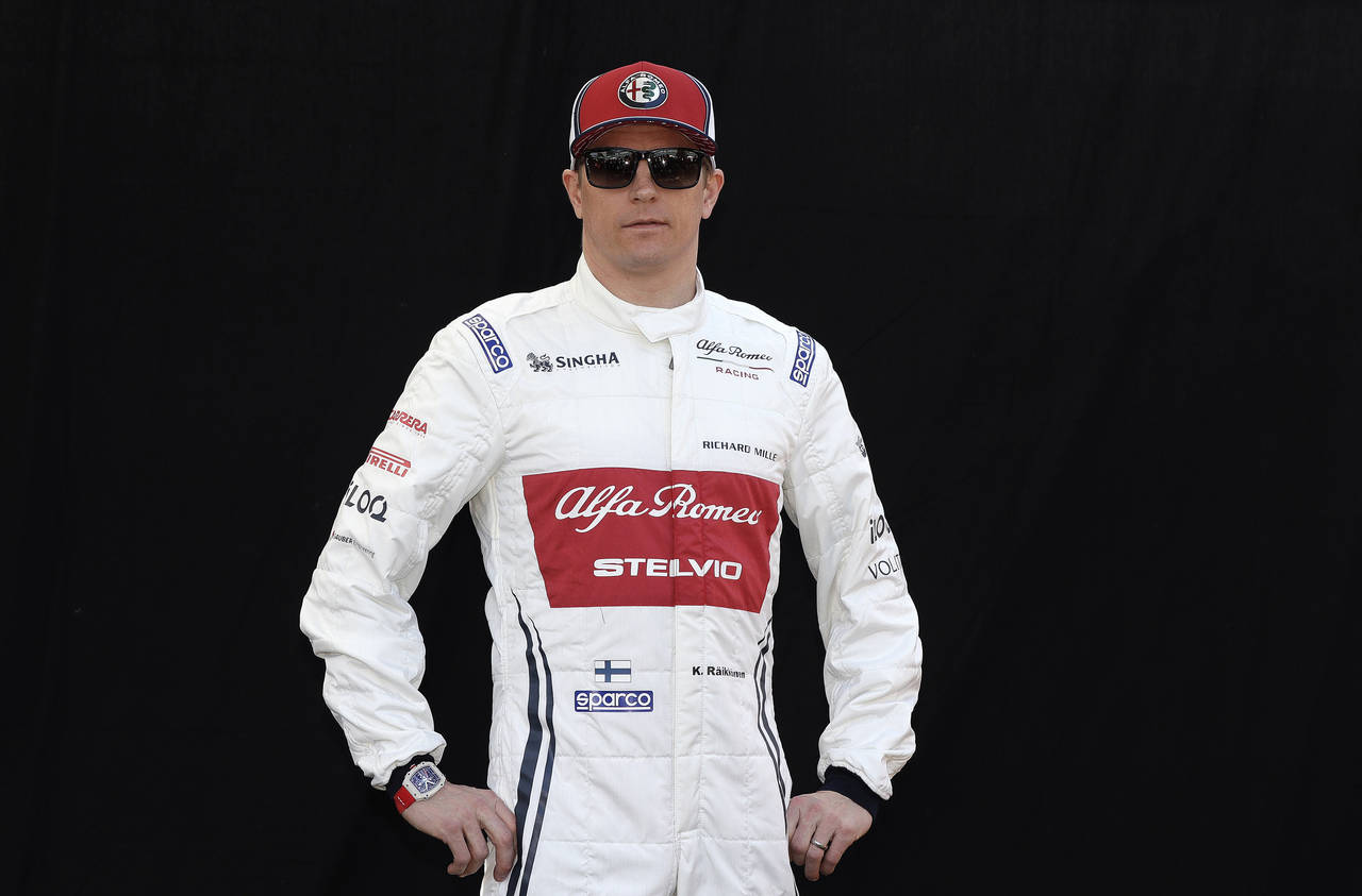 FILE - Alfa Romeo driver Kimi Raikkonen, of Finland, poses for a photo ahead of the Australian Gran...