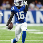 
              Indianapolis Colts wide receiver Ashton Dulin (16) signals for a first down after a run against the Tampa Bay Buccaneers in the first half of an NFL preseason football game in Indianapolis, Saturday, Aug. 27, 2022. (AP Photo/AJ Mast)
            