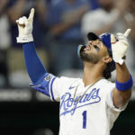 
              Kansas City Royals' MJ Melendez (1) celebrates as he crosses the plate after hitting a solo home run during the seventh inning of a baseball game against the Chicago White Sox Wednesday, Aug. 10, 2022, in Kansas City, Mo. (AP Photo/Charlie Riedel)
            
