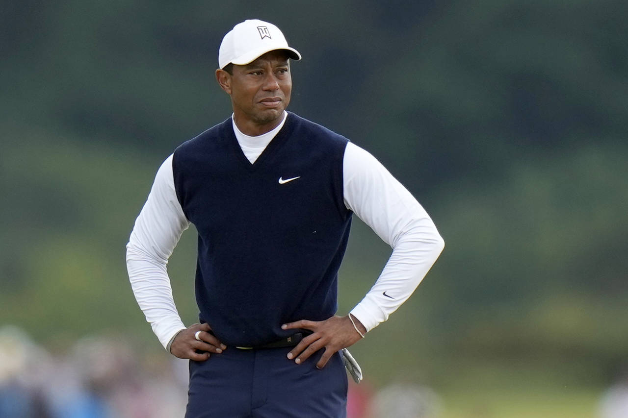 Tiger Woods of the US on the 11th hole during the first round of the British Open golf championship...