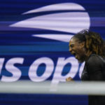 
              Serena Williams, of the United States, reacts after a shot to Danka Kovinic, of Montenegro, during the first round of the US Open tennis championships, Monday, Aug. 29, 2022, in New York. (AP Photo/Charles Krupa)
            