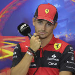 
              Ferrari driver Charles Leclerc of Monaco speaks during a media conference ahead of the Formula One Grand Prix at the Spa-Francorchamps racetrack in Spa, Belgium, Thursday, Aug. 25, 2022. The Belgian Formula One Grand Prix will take place on Sunday. (AP Photo/Olivier Matthys)
            