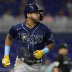 
              Tampa Bay Rays' Jose Siri (22) hits a home run in the seventh inning of a baseball game against the Miami Marlins, Tuesday, Aug. 30, 2022, in Miami. (AP Photo/Marta Lavandier)
            