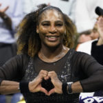 
              Serena Williams, of the United States, reacts after defeating Danka Kovinic, of Montenegro, during the first round of the US Open tennis championships, Monday, Aug. 29, 2022, in New York. (AP Photo/John Minchillo)
            