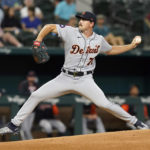 
              Detroit Tigers starting pitcher Tyler Alexander throws during the first inning of a baseball game against the Texas Rangers in Arlington, Texas, Friday, Aug. 26, 2022. (AP Photo/LM Otero)
            