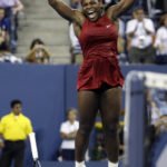 
              FILE - Serena Williams, of the United States, celebrates after defeating Jelena Jankovic, of Serbia, to win the women's finals championship match at the U.S. Open tennis tournament in New York, Sunday, Sept. 7, 2008. Saying “the countdown has begun,” 23-time Grand Slam champion Serena Williams announced Tuesday, Aug. 9, 2022, she is ready to step away from tennis so she can turn her focus to having another child and her business interests, presaging the end of a career that transcended sports. (AP Photo/Elise Amendola, File)
            