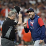 
              Minnesota Twins manager Rocco Baldelli argues with umpire Todd Tichenor during the fifth inning of a baseball game against the Houston Astros Tuesday, Aug. 23, 2022, in Houston. Baldelli was ejected from the game. (AP Photo/David J. Phillip)
            
