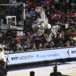 
              Las Vegas Aces mascot Buckets performs during the first half of a WNBA basketball game against the Seattle Storm, Sunday, Aug. 14, 2022, in Las Vegas. (AP Photo/Sam Morris)
            