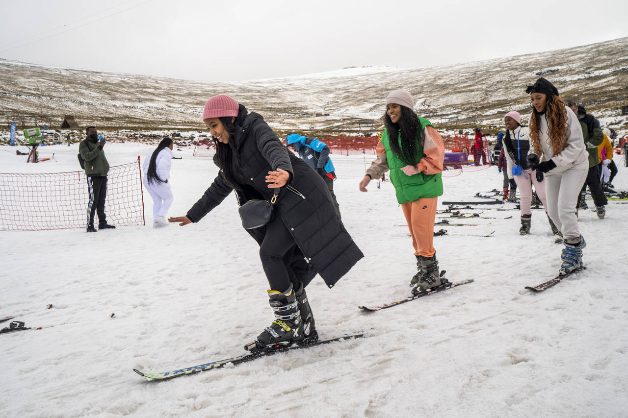 First time skiers take a lesson at the Afriski ski resort near Butha-Buthe, Lesotho, Saturday July ...
