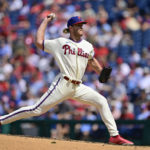 
              Philadelphia Phillies starting pitcher Noah Syndergaard throws during the third inning of baseball game against the Pittsburgh Pirates, Sunday, Aug. 28, 2022, in Philadelphia. (AP Photo/Derik Hamilton)
            