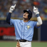 
              Tampa Bay Rays second baseman Yu Chang reacts after hitting an RBI-single against the Baltimore Orioles during the sixth inning of a baseball game Saturday, Aug. 13, 2022, in St. Petersburg, Fla. (AP Photo/Scott Audette)
            