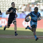 
              Fiji's Waisea Nacuqu runs clear to score a try during their Los Angeles rugby sevens series final match between Fiji and New Zealand at Dignity Health Sports Park in Carson, Calif., Sunday, 28, Aug. 27, 2022. (AP Photo/Marcio Jose Sanchez)
            