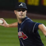 
              Atlanta Braves starter Jake Odorizzi pitches against the Pittsburgh Pirates during the first inning of a baseball game, Monday, Aug. 22, 2022, in Pittsburgh. (AP Photo/Keith Srakocic)
            