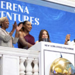 
              In this photo provided by the New York Stock Exchange, Serena Williams, second from left, rings the NYSE opening bell, Friday, Aug. 26, 2022. She is joined by NYSE Chair Sharon Bowen, left, Serena Ventures General Partner Alison Rapaport, third left, and NYSE President Lynn Martin. (Allie Joseph/New York Stock Exchange via AP)
            